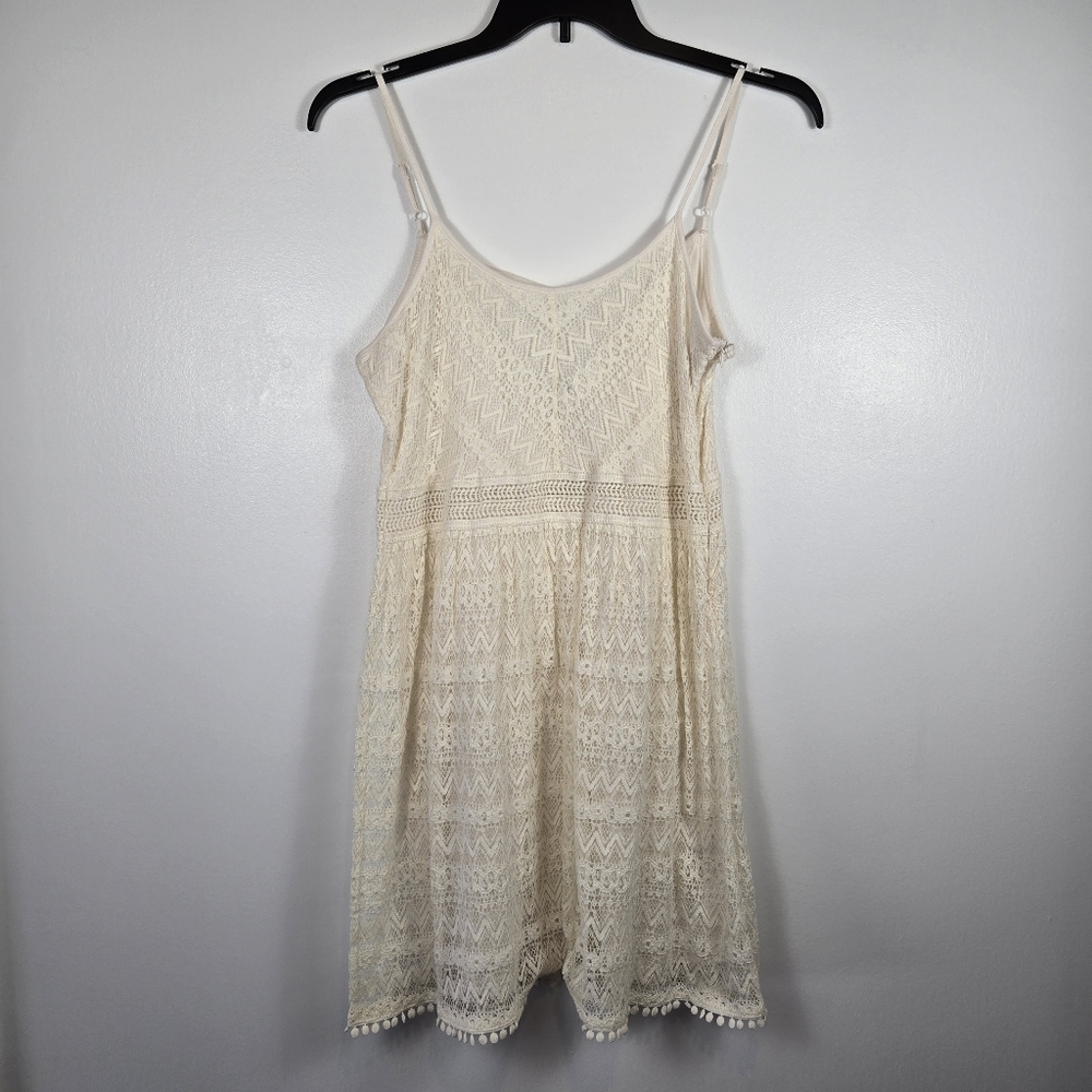 Others Follow Crochet Lace Eyelet Cream Boho Prairie Dress Size Large